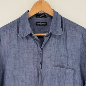 Vintage Lord & Taylor Mens Linen Shirt Short Sleeve Blue Size Medium